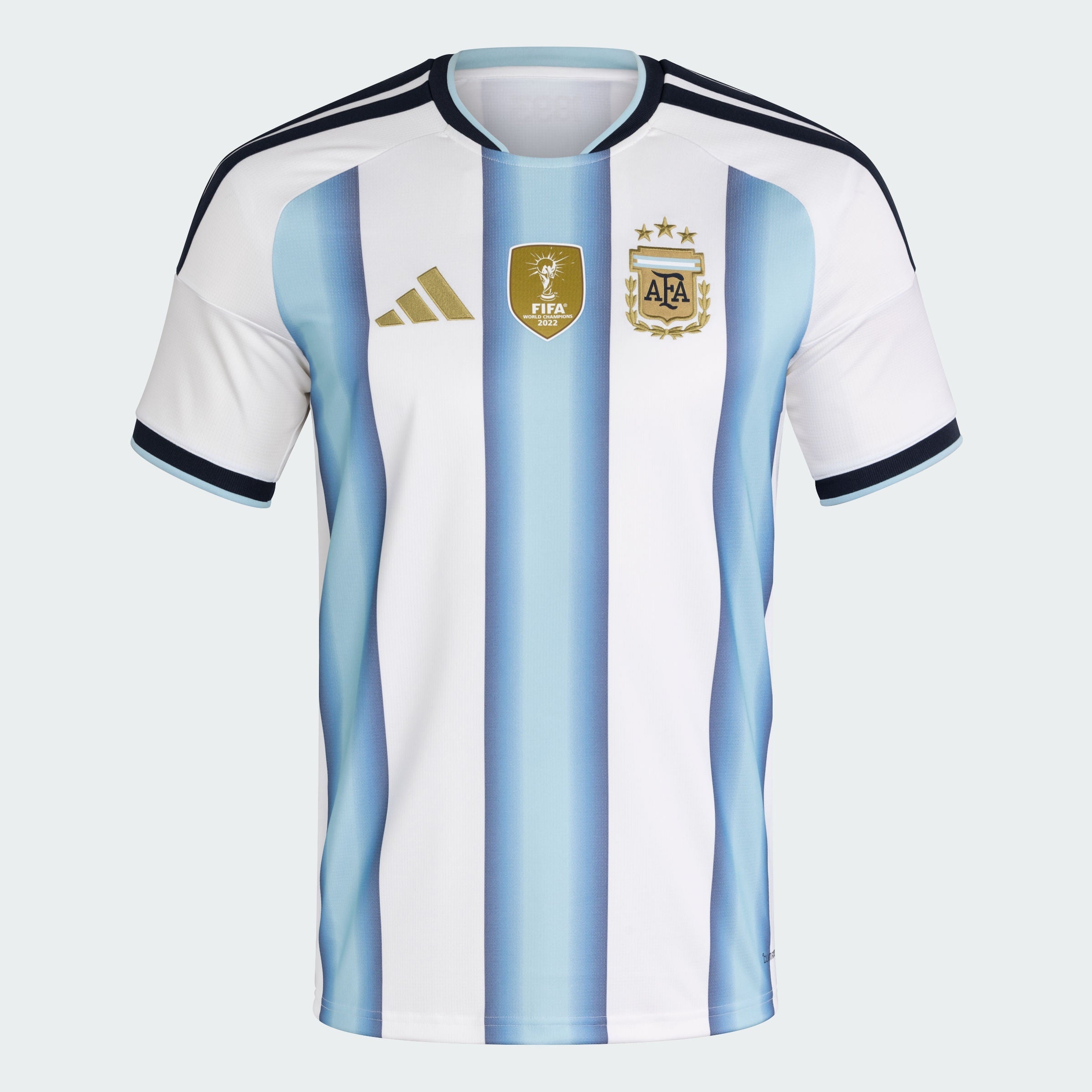 Argentina 2026 World Cup Home Jersey — Adidas flat lay, sky-blue & white stripes, AFA crest